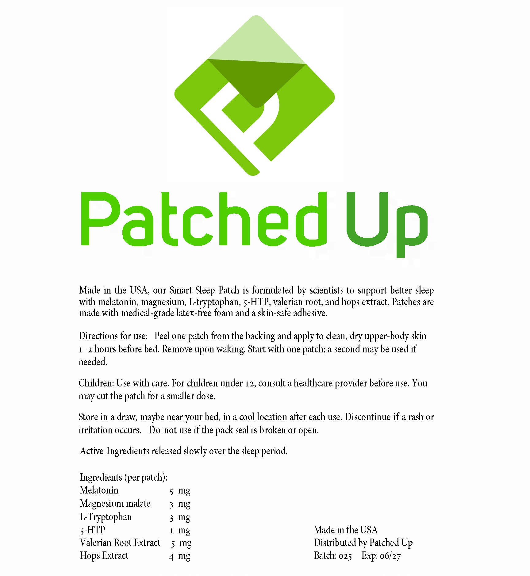 Smart Sleep Patches – With Melatonin, Magnesium, Tryptophan - Patched Up