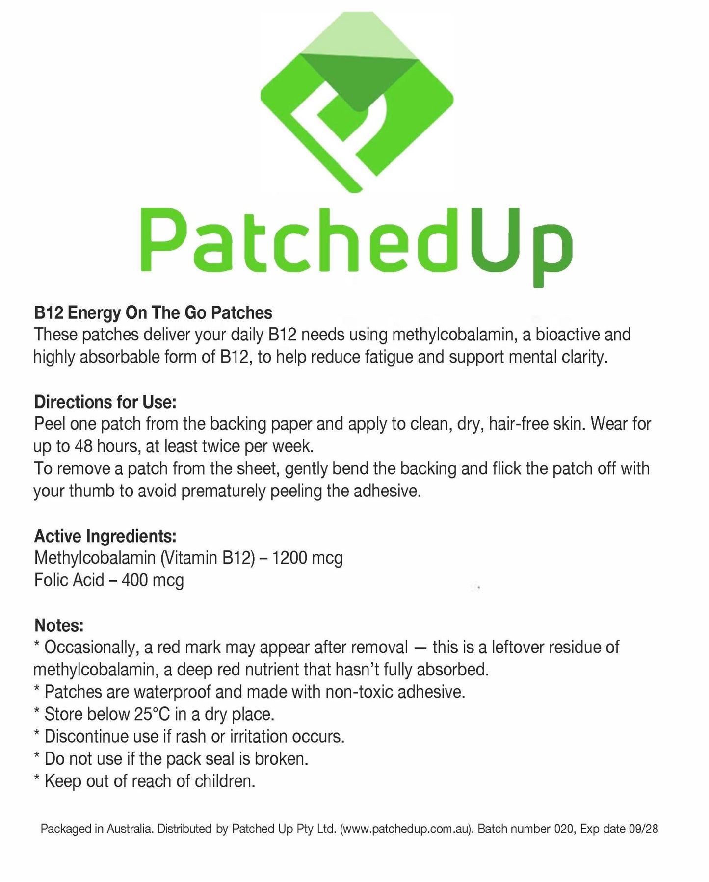 Smart Vitamin B12 Patches – Methylcobalamin for Energy & Focus - Patched Up