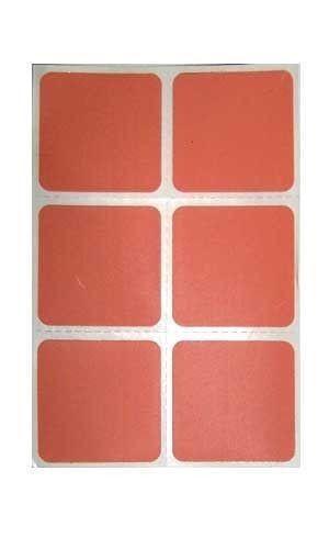 Sheet of six Patched Up transdermal patches on white backing paper, each patch square with rounded corners, skin-toned, ready to peel off and apply.